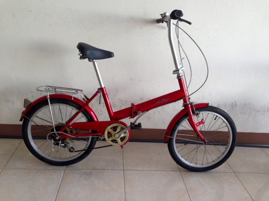 จักรยานมือสองญี่ปุ่นพับได้ เฟรมเหล็ก วงล้อ 20 มี 6 เกียร์ สีแดง