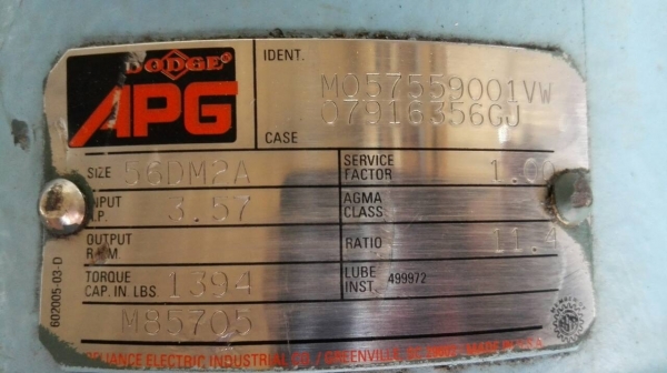 Sale>>มอเตอร์เกียร์ DODGE APG. Made in USA. 1 HP. 380 v. อัตราทด 1:11 สภาพสวย พร้อมใช้