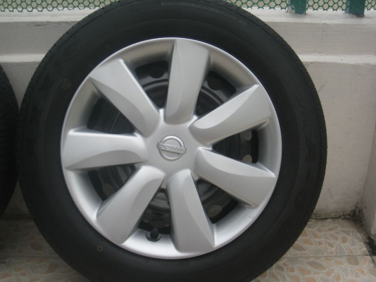 ขายกะทะล้อ Nissan march 14" 4รู 100 +ฝาครอบ+ ยาง ปี 4812 (081-3747940)
