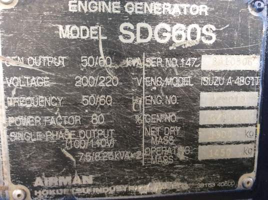ขายเครื่องปั่นไฟ Airman sdg 60 s