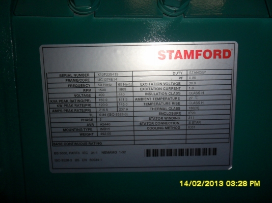 เครื่องกำเนิดไฟฟ้า ขนาด 150 kVA. (120kw.) Open-set