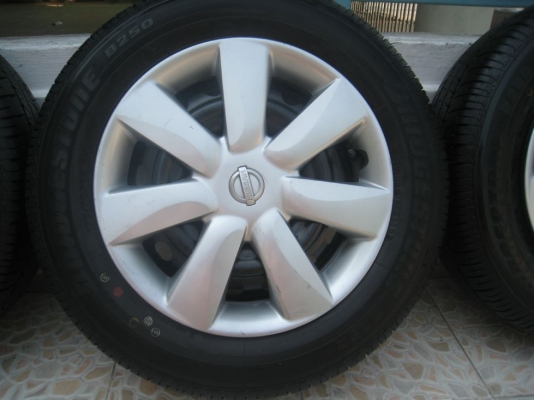 ขายกะทะล้อ nissan almera ขอบ14  4/100 +ฝาครอบ + ยางธันวาคมปี12 (081-3747940)