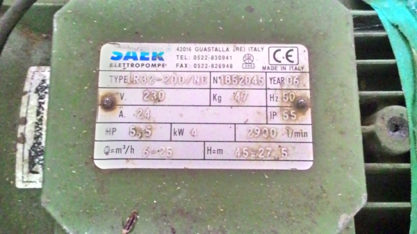 ขายปั๊มหอยโข่งSAER 2นิ้ว2เฟส220Vมอเตอร์5.5เเรง MADE IN ITALY