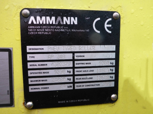 รถบด ปี 2012 (UNUSED) AMMANN AP240 8 Wheel Pneumatic Roller เอกสารพร้อม เครื่องจักรนำเข้าจากต่างประเทศ