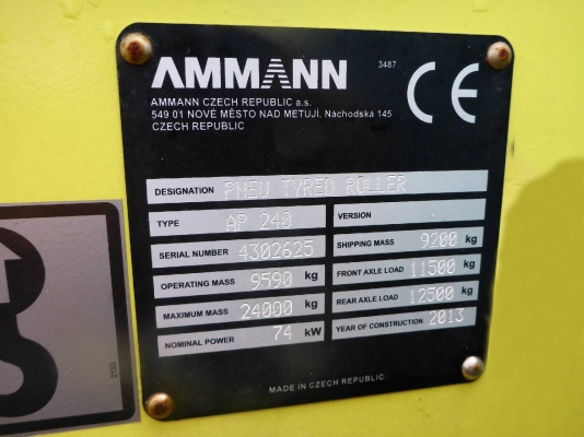 รถบด ปี 2013 (UNUSED) AMMANN AP240 8 Wheel Pneumatic Roller เอกสารพร้อม เครื่องจักรนำเข้าจากต่างประเทศ