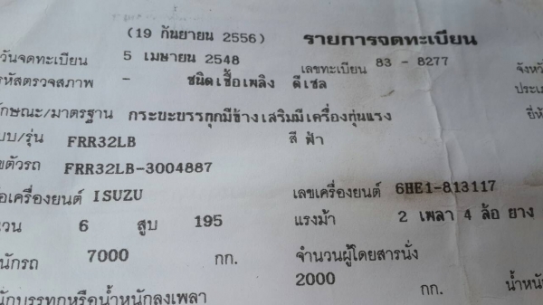 ขาย6ล้ออีซูซุร้อคกี้frr195แรงม้าเบรคจิฟฟี่พวงมาลัยพาวเวอร์แอร์เย็นฉ่ำยาว6เมตรมีเฮี้ยบมือขยุ้มยาง825สภาพดีมากพร้อมใช้สุดๆราคา600000บาท