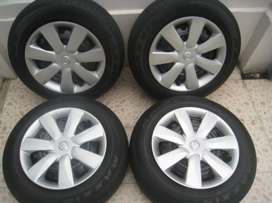 ขายกะทะล้อ Nissan march 14" 4รู 100 +ฝาครอบ+ ยาง ปี 4812 (081-3747940)