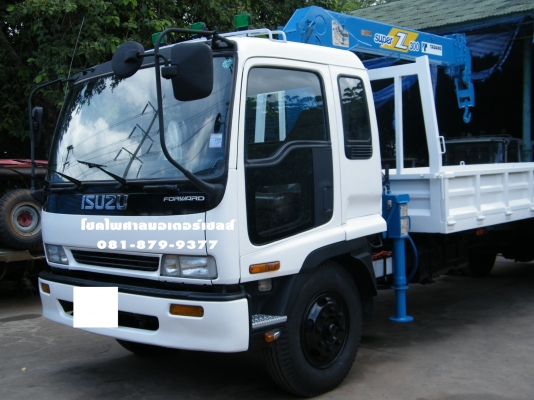 อีซูซุ deca เครื่องยนต์ 195 แรงม้า กระบะเหล็กใหม่ยาว6.50เมตรติดเครน 3 ตัน 4 ท่อน tadano