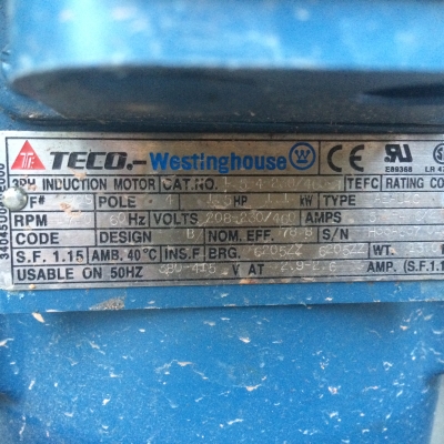 ขายมอเตอร์ 1.5แรงม้า แบบหน้าแปน ยี่ห้อ teco