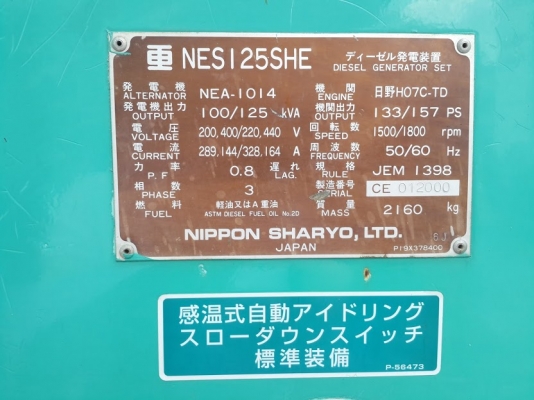 เครื่องปั่นไฟ Nippon Sharyo รุ่น NES125SHE เครื่องเก่าญี่ปุ่น ไม่เคยใช้งานในไทย