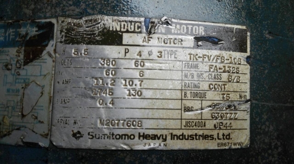 Sale>>มอเตอร์เกียร์ Sumitomo Cyclo Drive 7.5 HP. ไฟ 380 V. อัตราทด 1:11 วิ่งเงียบ โทร 089-2499-123 นครปฐม