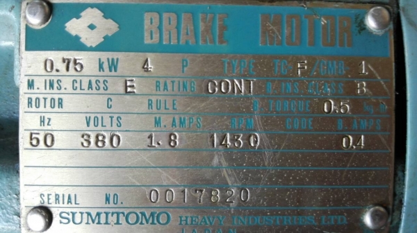 *********ขายแล้วครับ!!**********มอเตอร์เกียร์ Sumitomo Cyclo Drive 1 HP. ไฟ 380V. อัตราทด 1:29 มีเบรคในตัว สภาพสวย วิ่งเงียบ มี 2 ตัว โทร 089-2499-123 นครปฐม