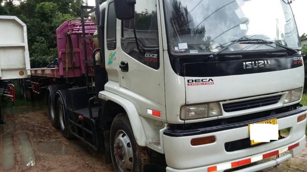 ขายรถสิบล้อ หัวลาก ISUZU deca 270 หัวหางพื้นเรียบ ติดแก็ส เครื่องจีน ยางดีพร้อมใช้งาน
