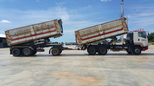 ขายรถพ่วง 22 ล้อ แม่.ลูก กระบะเหล็กดั้ม อู่.พิรุน ISUZU 360 ปี.55 ราคา.2600000 สนใจโทรเลยครับ