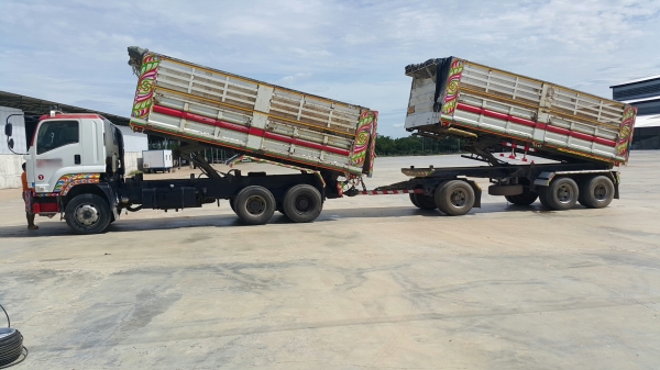 ขายรถพ่วง 22 ล้อ แม่.ลูก กระบะเหล็กดั้ม อู่.พิรุน ISUZU 360 ปี.55 ราคา.2600000 สนใจโทรเลยครับ