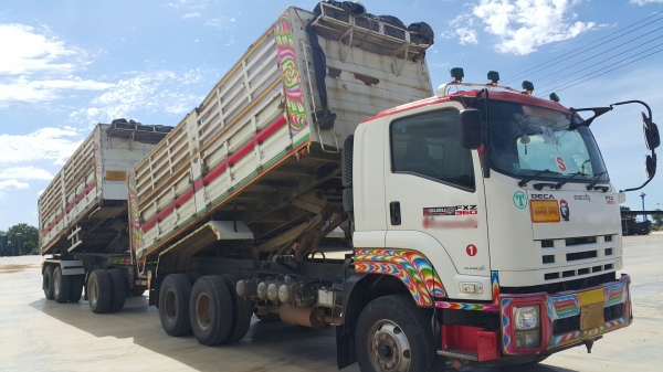 ขายรถพ่วง 22 ล้อ แม่.ลูก กระบะเหล็กดั้ม อู่.พิรุน ISUZU 360 ปี.55 ราคา.2600000 สนใจโทรเลยครับ