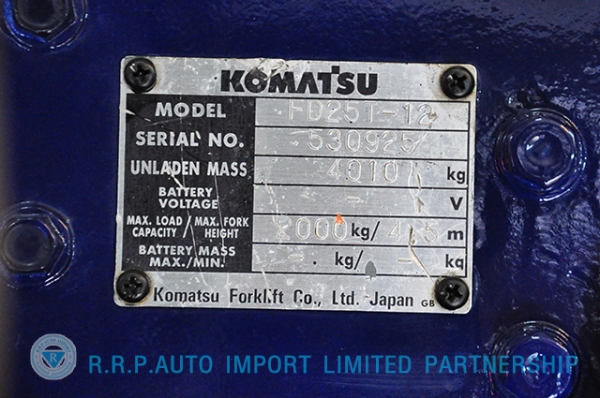 ขายรถโฟล์คลิฟท์มือสอง KOMATSU รุ่น FD25T  ราคา 315,000 บาท นำเข้าจากประเทศญี่ปุ่น 100\% ไม่เคยใช้งานในประเทศไทย