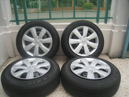 ขายกะทะล้อ Nissan march 14" 4รู 100 +ฝาครอบ+ ยาง ปี 4812 (081-3747940)