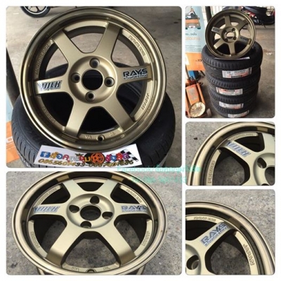 ล้อใหม่15 TE37ปั้มขอบ สีเทียบแท้ปีเก่าขอบชาวิ้งๆ กว้าง7" ออฟ35 4รู100 งานเนียนๆ พร้อมยางใหม่ปี15 Neuton-Accelera เริ่มต้น15,900฿