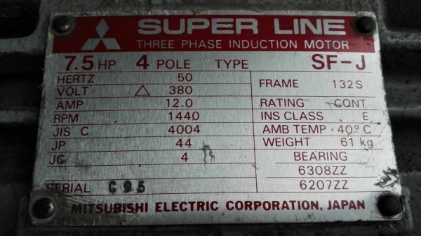 ****** Sold Out!! ****** มอเตอร์ Mitsubishi 7.5 HP. 380 V. 1450 RPM. TYPE SF-J รุ่นท้อป Japan!!