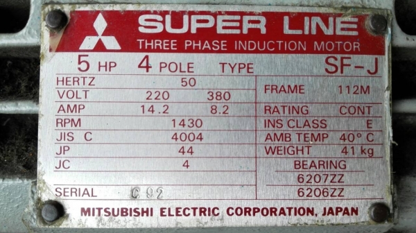 ====== Sold Out!! ====== มอเตอร์ Mitsubishi 5 HP. 380 V. 1450 RPM. TYPE SF-J // SB-J รุ่นท้อป Japan!! มี 6 ลูก โทร.089-2499-123
