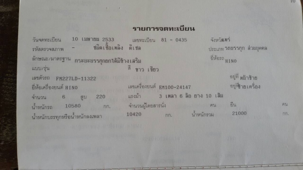 รถสิบล้อ hino 2 เพลา 227 ซูโม่ เครื่อง EM100 220 แรง เครื่องดี คันชีสวย เอกสารครบ