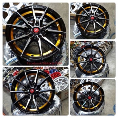 ล้อใหม่ 15 NINJA กว้าง7" ออฟ38 4รู100 งานเนียนๆ สีดำหน้าเงาขอบส้มชุดละ9,500฿