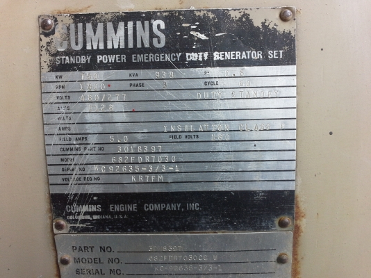 เครื่องกำเนิดไฟฟ้าเครื่อง Cummins KTA38/938KVA (Gen Set) เครื่องกำเนิดไฟฟ้าเครื่อง Cummins KTA38/938KVA (Gen Set)