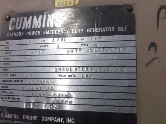 เครื่องกำเนิดไฟฟ้าเครื่อง Cummins KTA50/1281KVA เครื่องกำเนิดไฟฟ้าเครื่อง Cummins KTA50/1281KVA