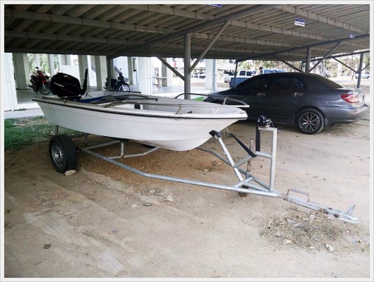 ายเรือไฟเบอร์ 12.6 ฟุต พร้อมเทรเลอร์ เครื่องhondex 15แรง 4 จังหวะ