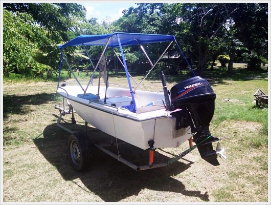 ายเรือไฟเบอร์ 12.6 ฟุต พร้อมเทรเลอร์ เครื่องhondex 15แรง 4 จังหวะ