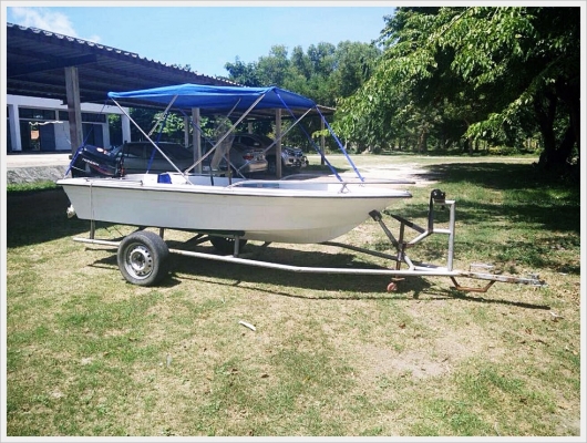 ายเรือไฟเบอร์ 12.6 ฟุต พร้อมเทรเลอร์ เครื่องhondex 15แรง 4 จังหวะ