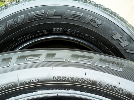 ยางกระบะสูงขอบ17 บริดสโตน 255-65-R17ลงพื้นปี14 (4เส้น 4,900บ)ดอกเพียบ98\% เหมือนยางใหม่