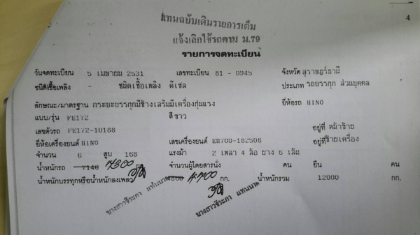 รถบรรทุก 6 ล้อดัมพ์ติดเครน ยี่ห้อ HINO FL172 เครน 3 ตัน 3 ปอก 2 ชัก ปีจดทะเบียน 2531