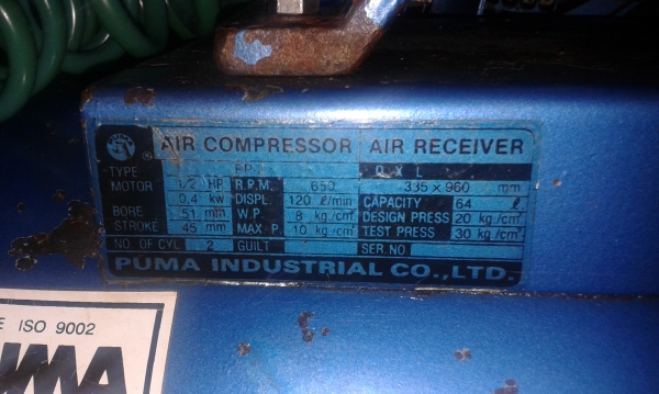 ขายปั้มลมpumaถังจุ64ลิตร สภาพเดิมๆๆสวยพร้อมใช้งานแบ่งกันไปใช้ครับโทรเลย