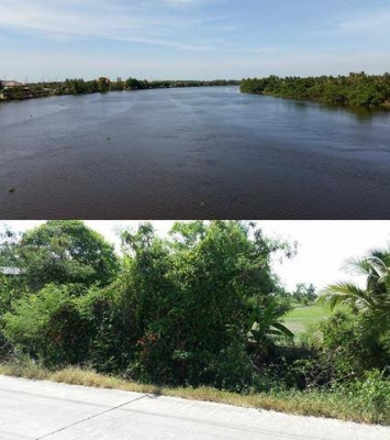 ขายที่ดินติดแม่น้ําท่าจีน 14 ไร่ 1งาน 20ตารางวา ต.บ้านเกาะ สมุทรสาคร