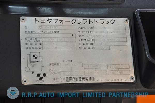 ขายรถโฟล์คลิฟท์มือสอง TOYOTA รุ่น 7FD25 ราคา xxx,xxx บาท นำเข้าจากประเทศญี่ปุ่น 100\% ไม่เคยใช้งานในไทย