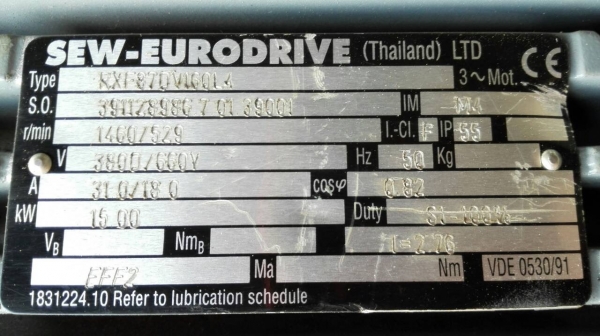 Sale>> มอเตอร์เกียร์หน้าแปลน SEW Eurodrive 20 HP. 380V. อัตราทด 1:2.76 ใหม่แกะลัง!! โทร 089-2499-123 นครปฐม