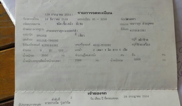 MITSU CANTER FF535E  URO 110 แรง ห้างแท้ปี39 เล่มพร้อมโอน