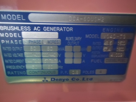 ขายเครื่องปั่นไฟ DENYO DCA-60USH2 มือ1 สนใจติดต่อหนึ่ง 0614194021
