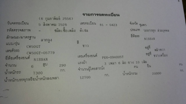 ขายรถบรรทุก 10 ล้อหัวลาก NISSAN CW50GT เครื่อง PE6 290 แรงม้า เอกสารเล่มทะเบียนพร้อม ราคา 480000