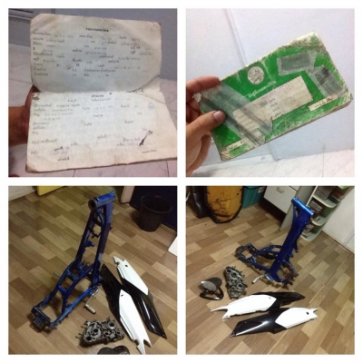 ขายซากแดช มีทะเบียนไม่โอน 1โครง+แคร้งมีเลข ชุดสี พร้อมเล่มเขียว ราคา1200บาท 2ชุดโช็คหน้าแดชตามรูป ราคา800บาท 3แฮนด์+ประกับ ราคา350บาท 4ปั้มล่าง ราคา200บาท 5ชุดล้อ1.2ดุมเดิมติดยาง ตามรูป ราคา500บาท 6ท่อ+หม้อนำ้ ราคา400บาท โทร0924462525โส กทม เหมาหมด3000บาท