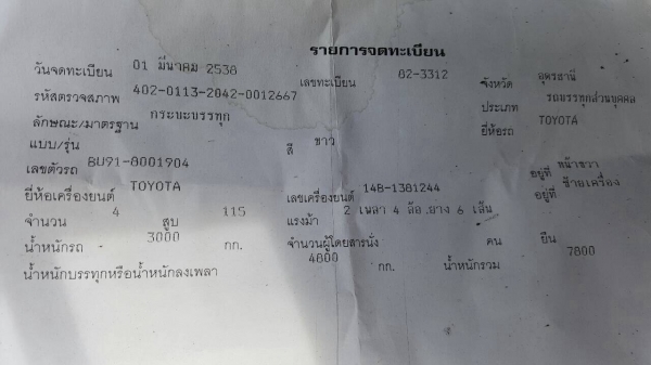 ขาย 6 ล้อ TOYOTA BU91 หัวใหญ่ 3 ใบปัด ปี 38 เครื่อง 14B 115 แรงม้า เกียร์สั้น คัสซีสวยตลอดเส้น หัวเก๋งยกได้ ทะเบียนพร้อมโอน ราคาต่อรองได้ครับ ขาย 6 ล้อ TOYOTA BU91 หัวใหญ่ 3 ใบปัด ปี 38 เครื่อง 14B 115 แรงม้า เกียร์สั้น คัสซีสวยตลอดเส้น หัวเก๋งยกได้ ทะเบียนพร้อมโอน ราคาต่อรองได้ครับ