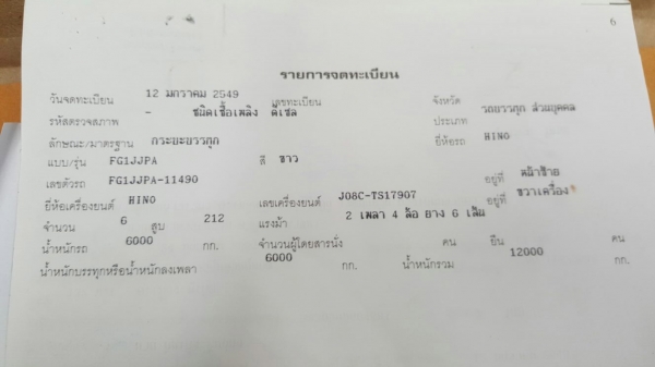 รถฮีโน่ 6 ล้อ FG1J  220 แรงม้า. ปี 49.  ( * รถวิ่ง 12x,xxx กว่า กม. )    สนใจติดต่อ  081 - 6079515