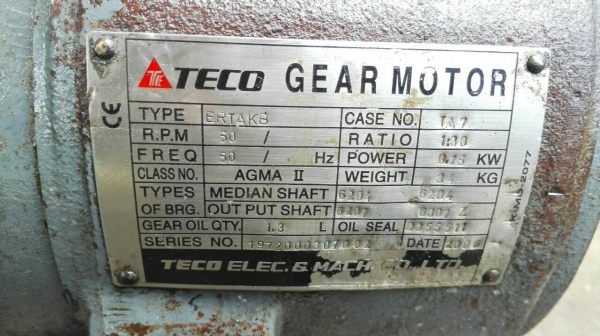 Sale>> มอเตอร์เกียร์ TECO 1 HP. อัตราทด 1:30 ของใหม่เก่าเก็บ โทร 089-2499-123 นครปฐม