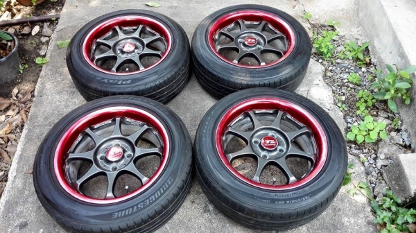 ล้อT'Sดำแดง- SPRINT HART-5 ZIGEN-ATECH (4-100) /ยาง BS