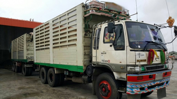 ขายรถพ่วง 24 ล้อ แม่.ลูก กระบะเหล็กคอกกระเศษดั้ม HINO FN1M ปี.46 ว่งเครื่อง.P11C-320 ราคา.1450000 ต่อรอง