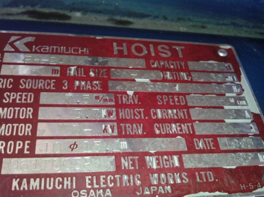 รอกสลิง Kamiuchi 2 Ton Model FH-2A Made in Japan