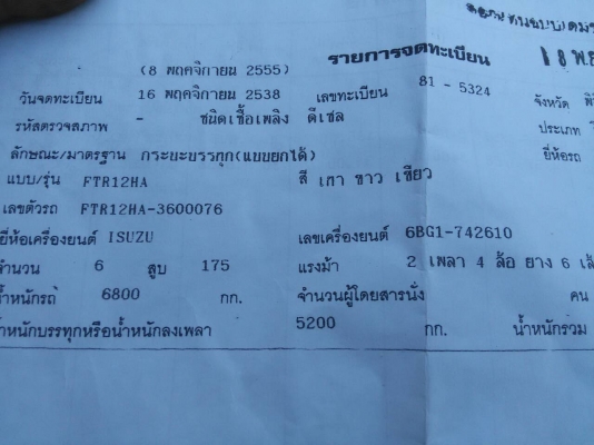 หกล้อ อีซูซุ FTR32H175 ดั้ม สภาพดีพร้อมใช้งาน ทะเบียนพร้อมโอน ราคา 485,000บ ต่อรองได้