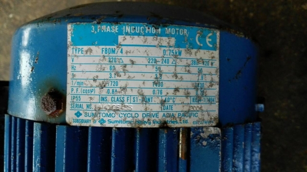 ** 4 ตัวสุดท้าย ** มอเตอร์เกียร์ Sumitomo Cyclo Drive 1 HP. 380 V. ทด 1:87 ความเร็วรอบ 17 RPM. มี 6 ตัว สภาพสวย พร้อมใช้..